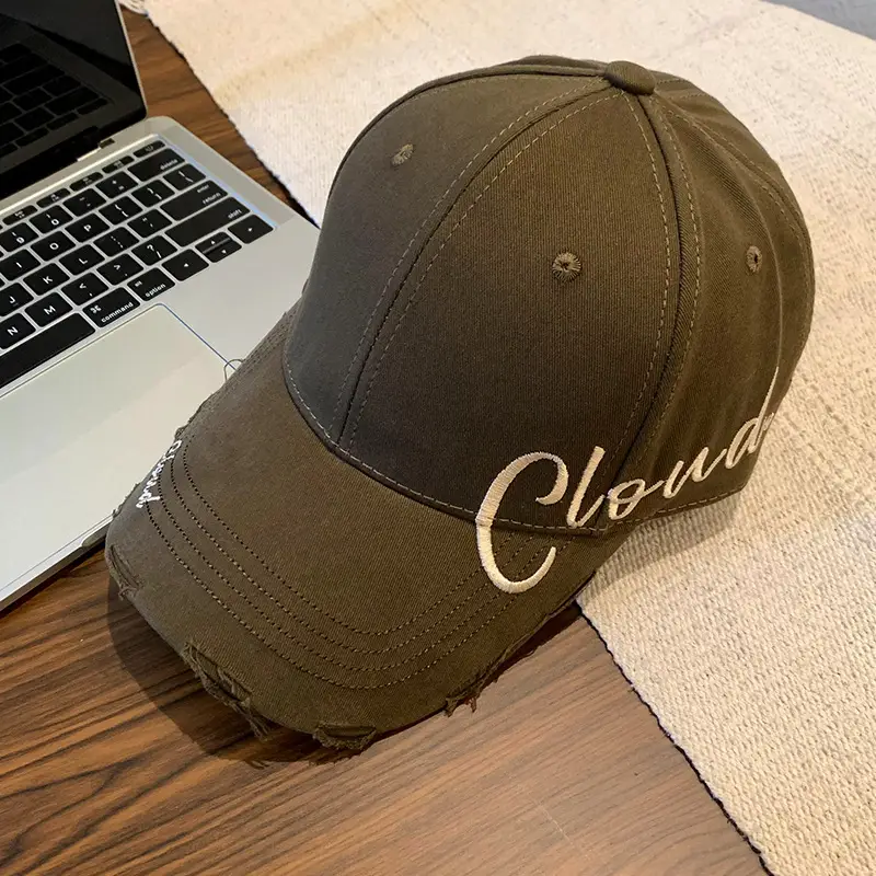 Black Embroidered Women's Brim Cap with Cloud Design - Image 3