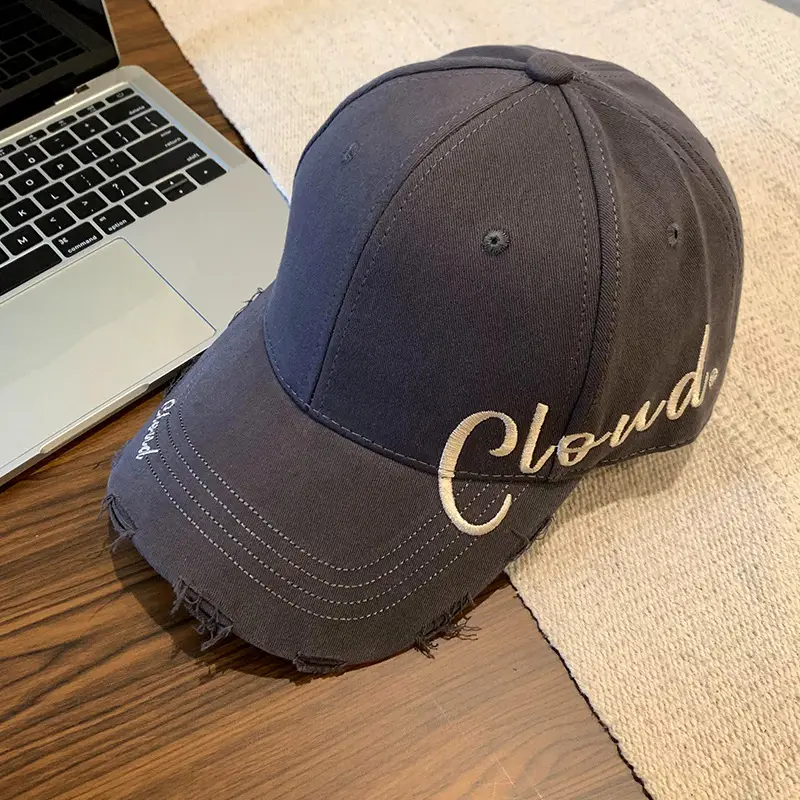 Black Embroidered Women's Brim Cap with Cloud Design - Image 4