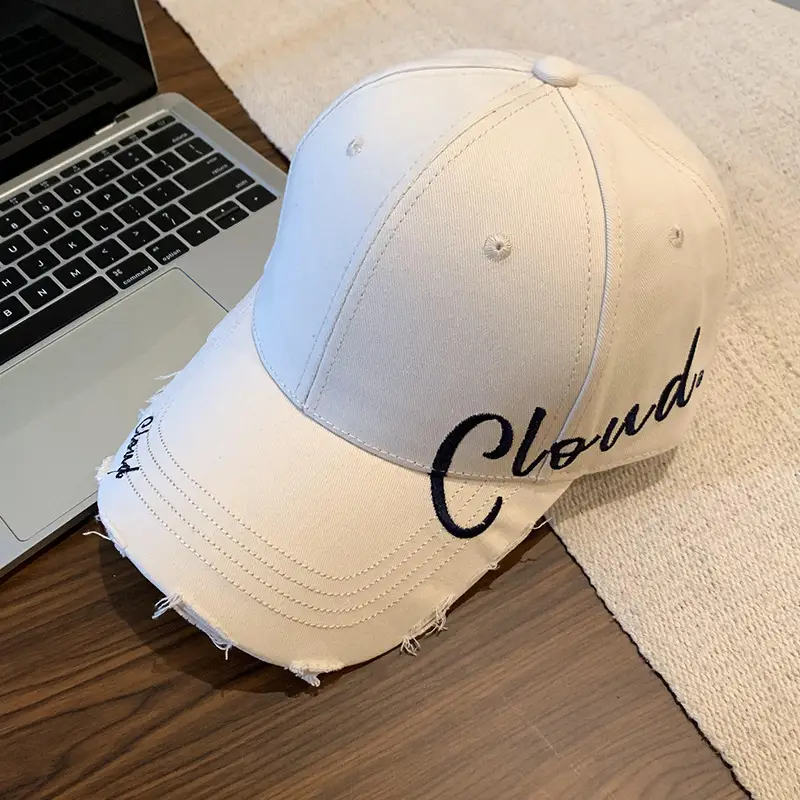 Black Embroidered Women's Brim Cap with Cloud Design - Image 5