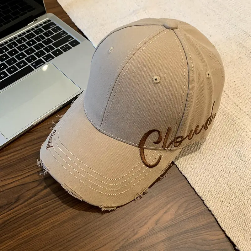 Black Embroidered Women's Brim Cap with Cloud Design - Image 6