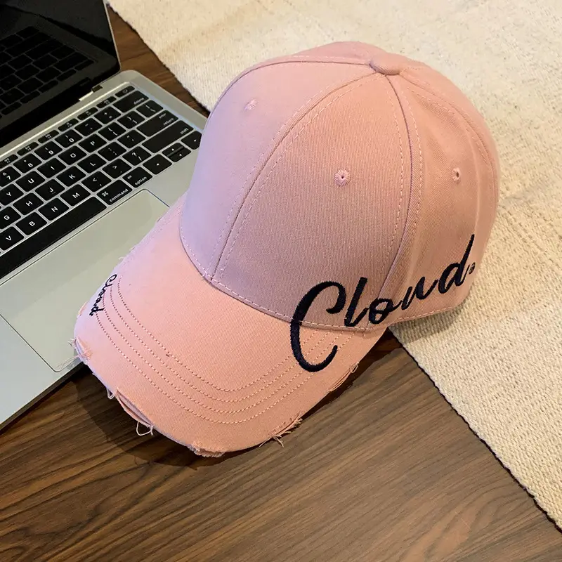 Black Embroidered Women's Brim Cap with Cloud Design - Image 7