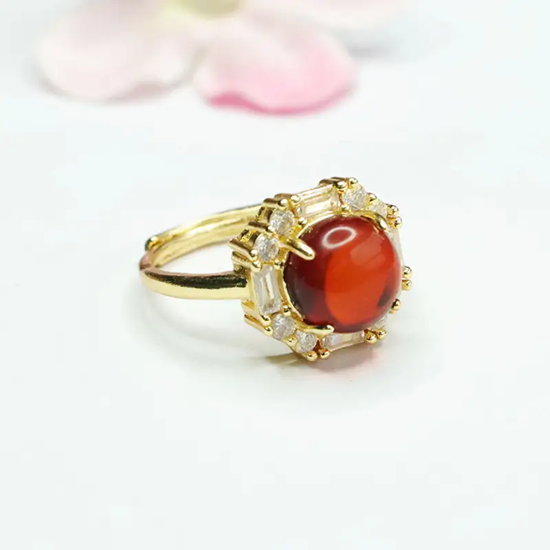 Guan Yu Natural Amber Ring Vintage Style Women's - Image 3