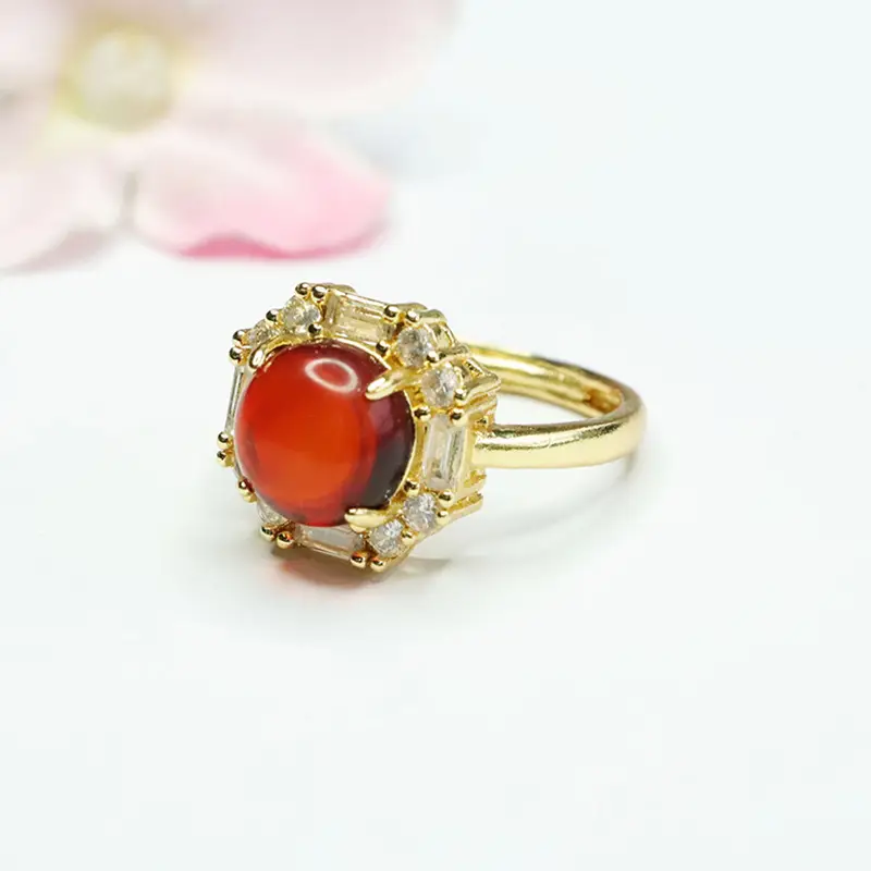 Guan Yu Natural Amber Ring Vintage Style Women's - Image 4