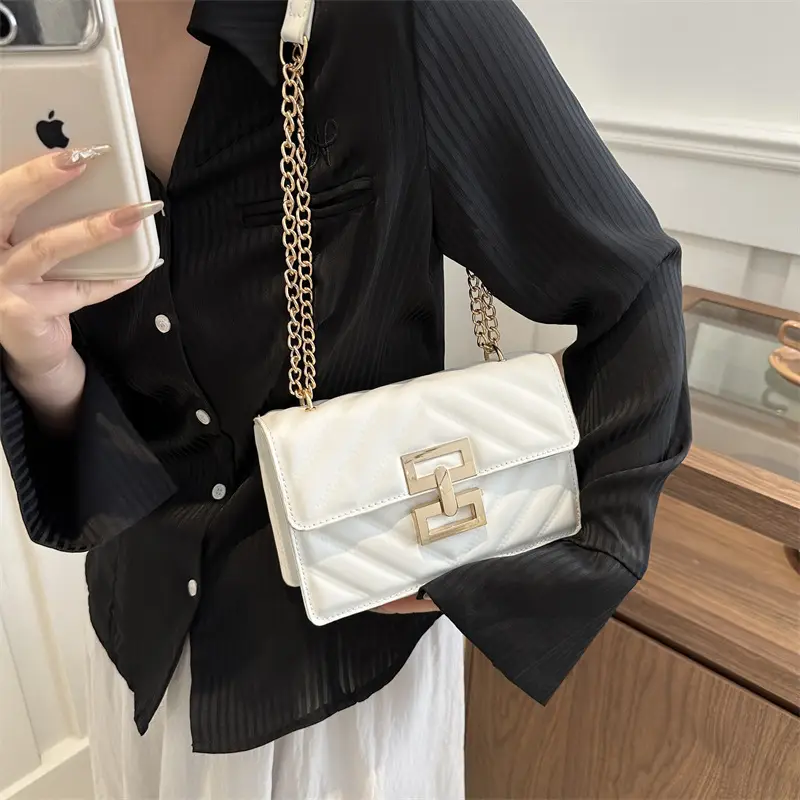 Brown Retro Lock Chain Shoulder Bag for Women - Image 7