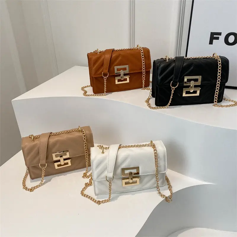 Brown Retro Lock Chain Shoulder Bag for Women - Image 8