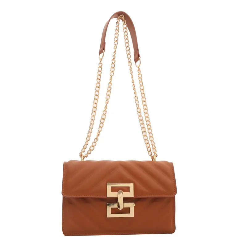 Brown Retro Lock Chain Shoulder Bag for Women - Image 9