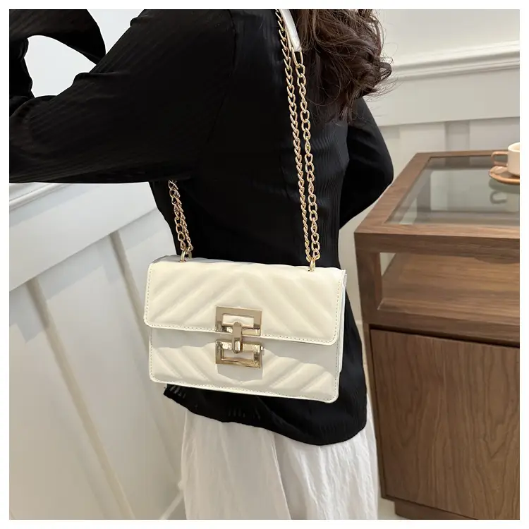 Brown Retro Lock Chain Shoulder Bag for Women — feature 10