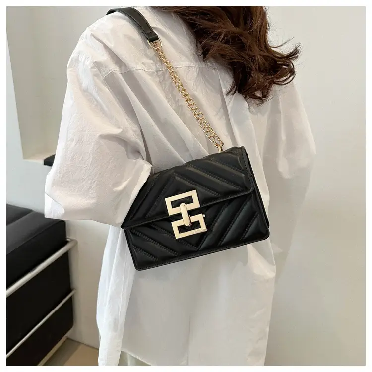 Brown Retro Lock Chain Shoulder Bag for Women — feature 13