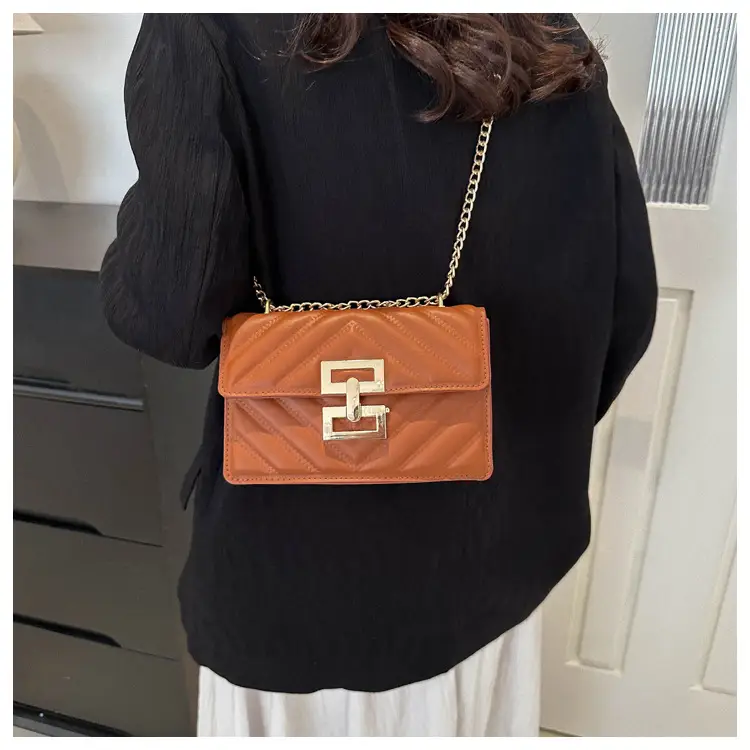 Brown Retro Lock Chain Shoulder Bag for Women — feature 16