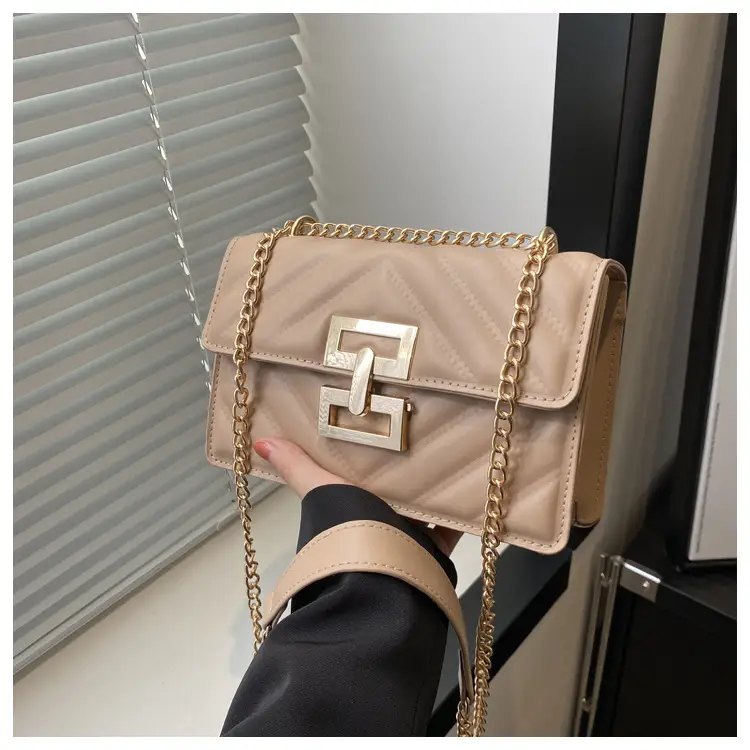 Brown Retro Lock Chain Shoulder Bag for Women — feature 21