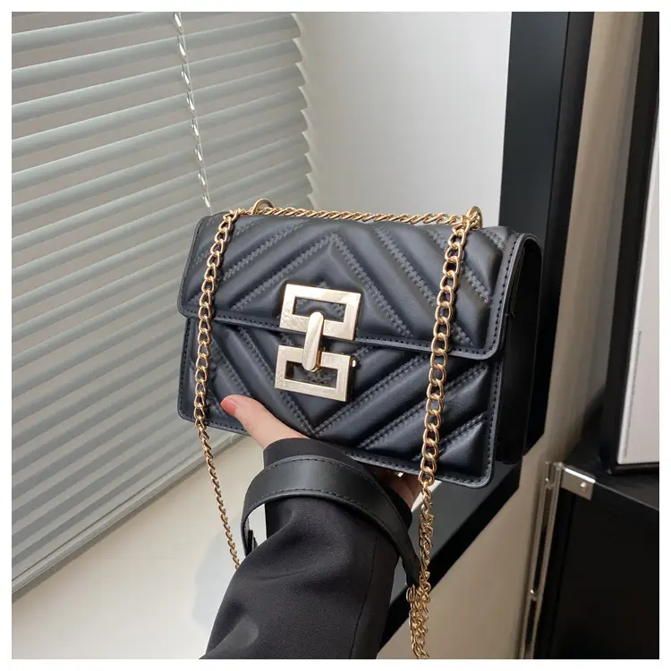 Brown Retro Lock Chain Shoulder Bag for Women — feature 22