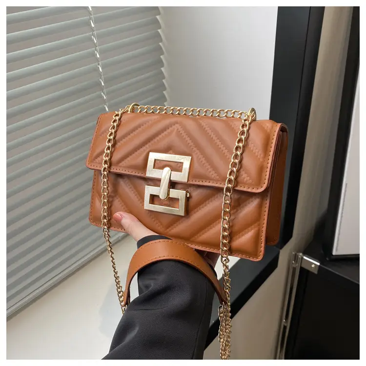 Brown Retro Lock Chain Shoulder Bag for Women — feature 24