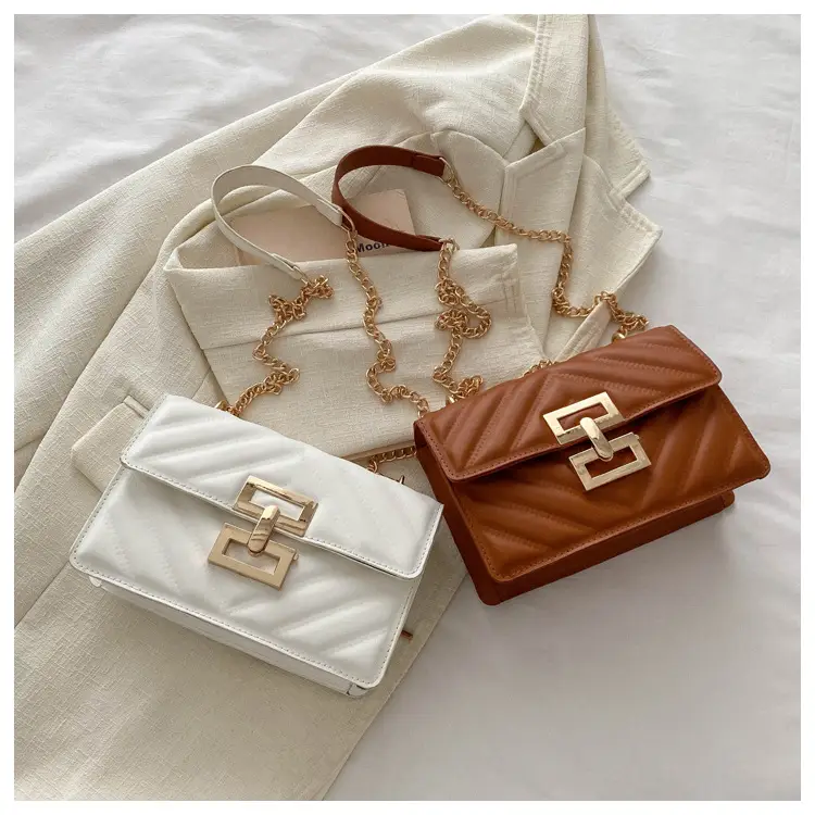 Brown Retro Lock Chain Shoulder Bag for Women — feature 26