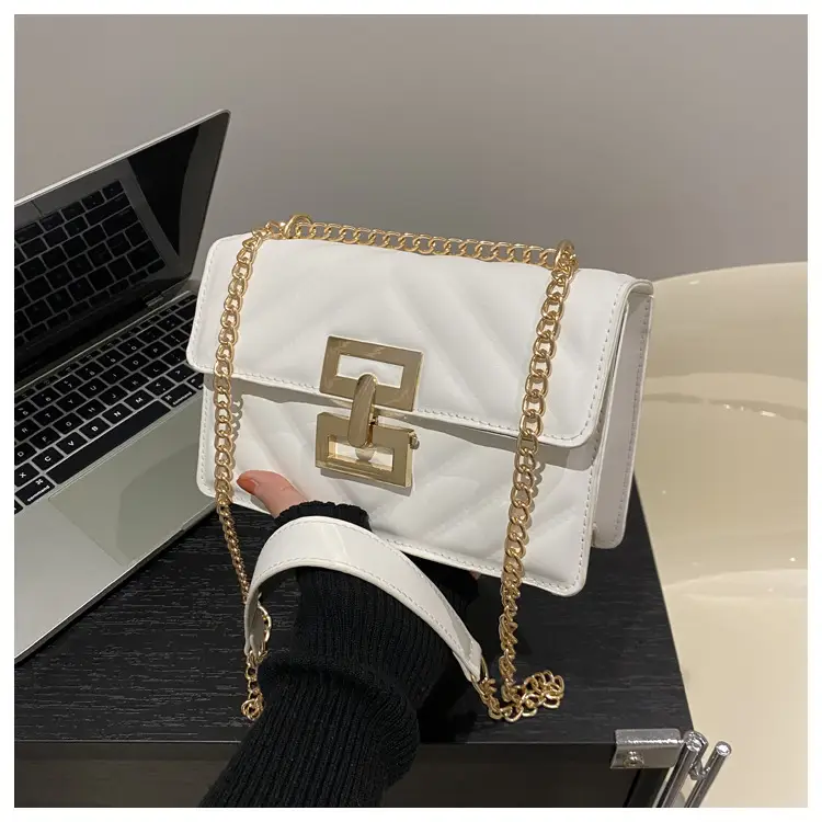 Brown Retro Lock Chain Shoulder Bag for Women - Image 2