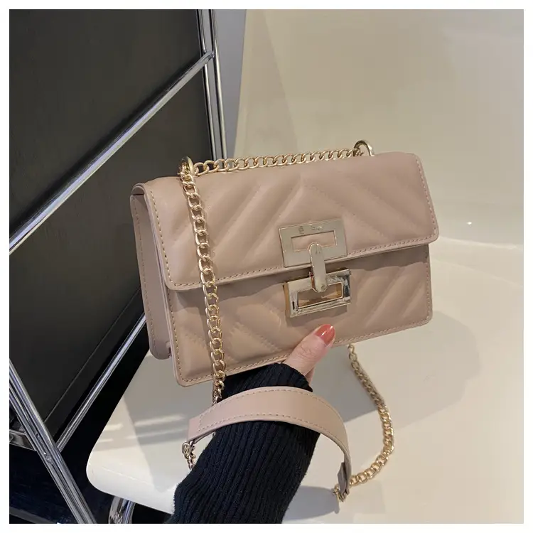 Brown Retro Lock Chain Shoulder Bag for Women - Image 3