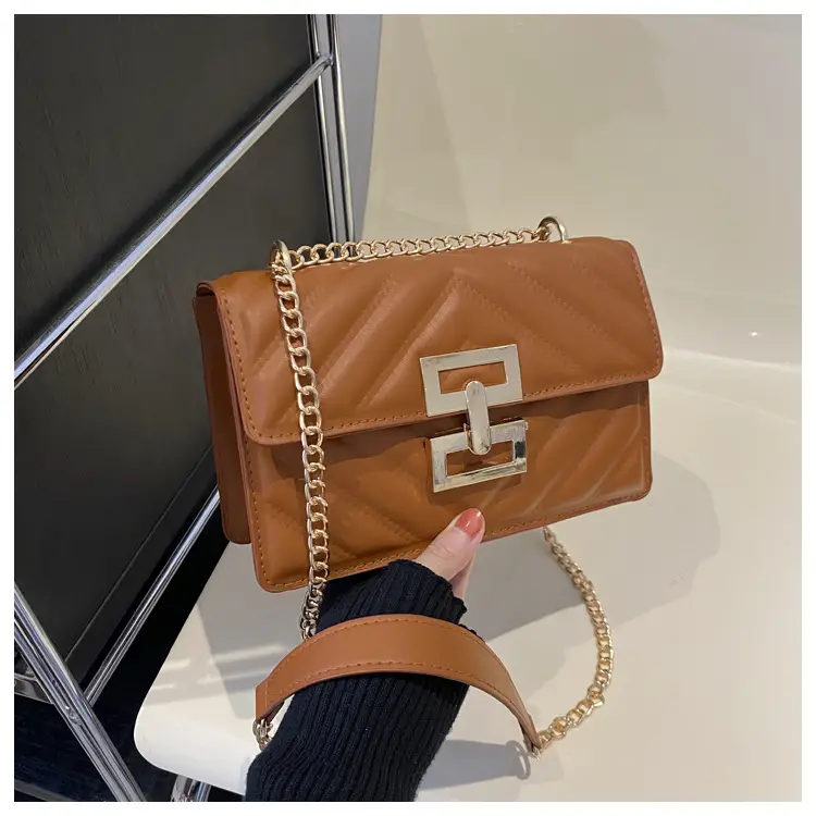 Brown Retro Lock Chain Shoulder Bag for Women - Image 4