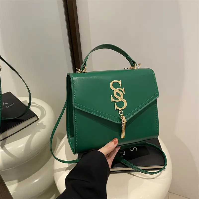Black Shoulder Bag with Gold Logo for Women - Image 8