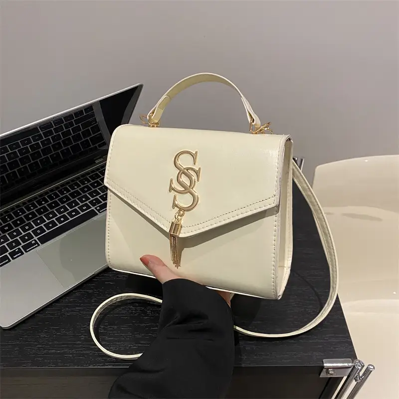 Black Shoulder Bag with Gold Logo for Women - Image 9