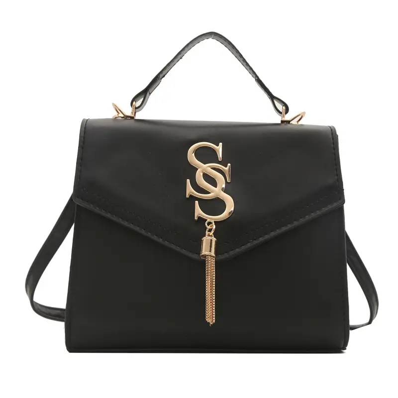Black Shoulder Bag with Gold Logo for Women - Image 10