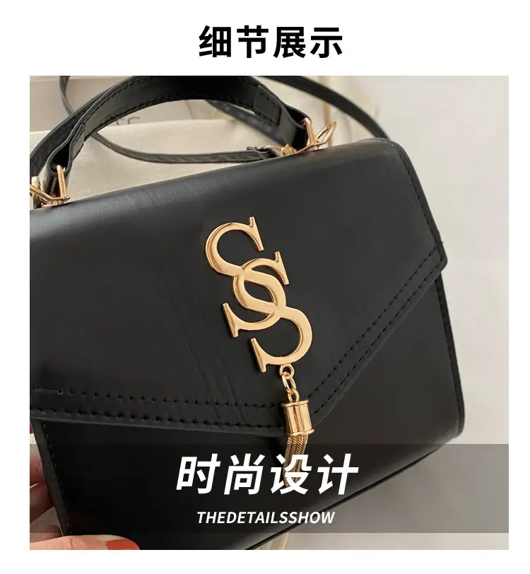 Black Shoulder Bag with Gold Logo for Women — feature 2