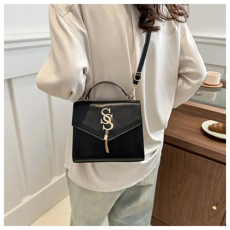 Black Shoulder Bag with Gold Logo for Women — feature 9