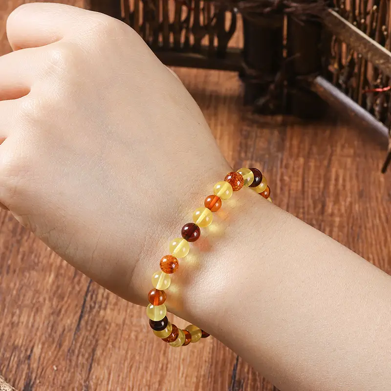 Natural Baltic Amber Beads Bracelet Gold Plated - Image 3