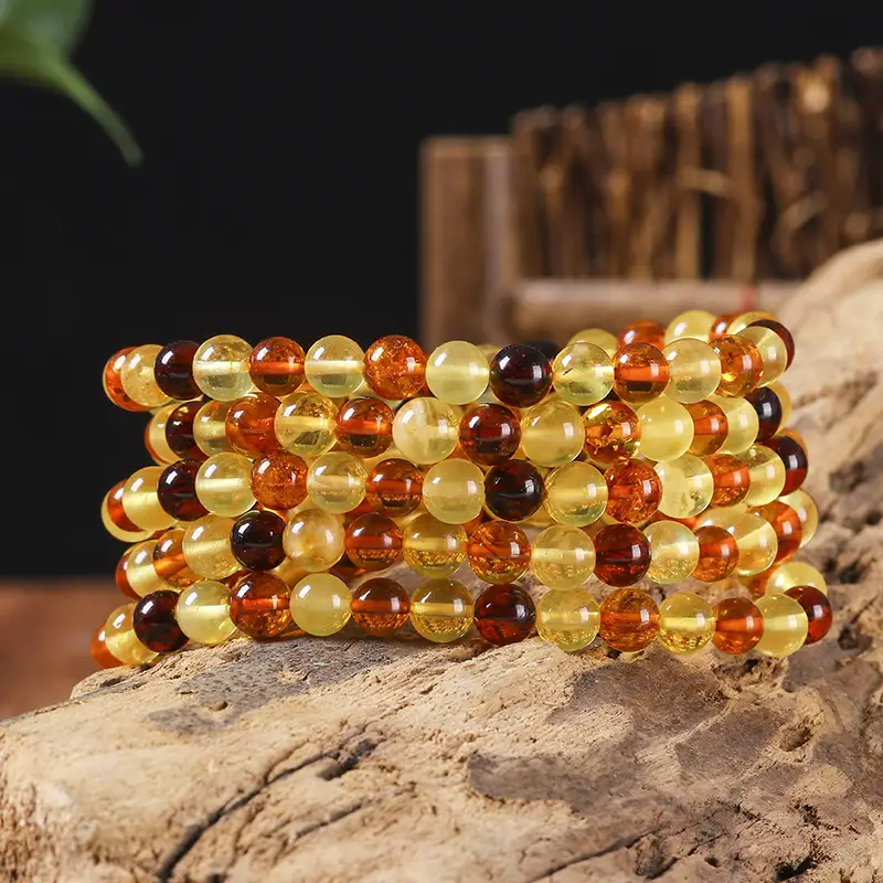 Natural Baltic Amber Beads Bracelet Gold Plated - Image 4
