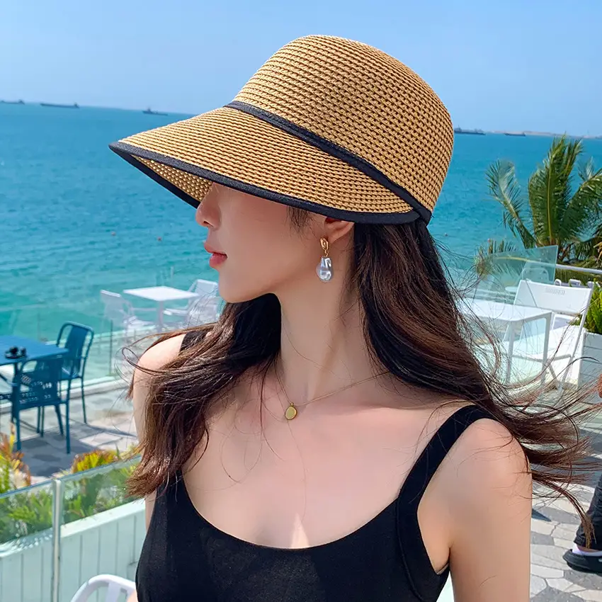 Women Straw Sun Hat with Large Bristle Summer Outdoor Wear