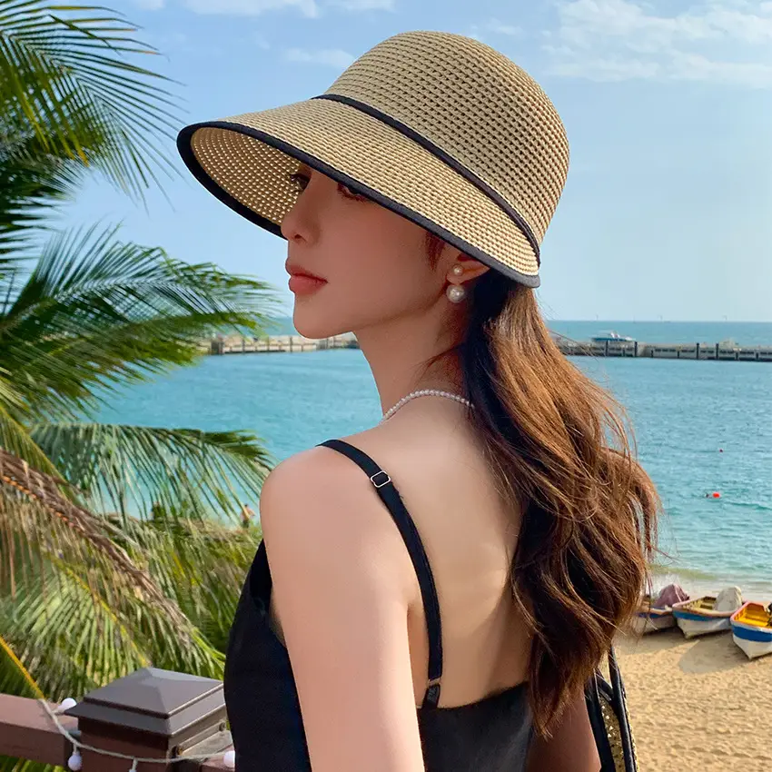 Women Straw Sun Hat with Large Bristle Summer Outdoor Wear