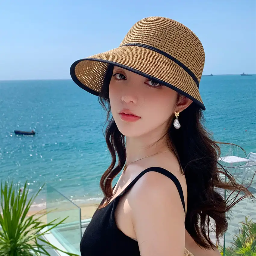 Women Straw Sun Hat with Large Bristle Summer Outdoor Wear