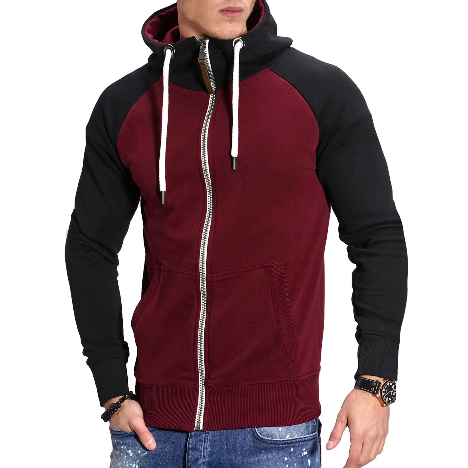 Men's Blue Black Hoodie Sweatshirt Set with Zip Front - Image 12