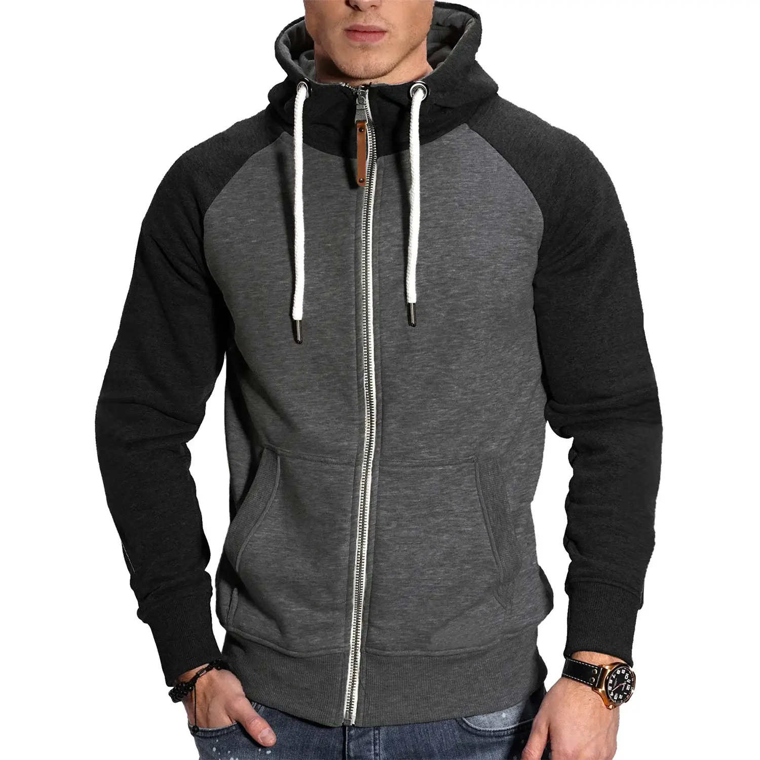 Men's Blue Black Hoodie Sweatshirt Set with Zip Front — feature 28