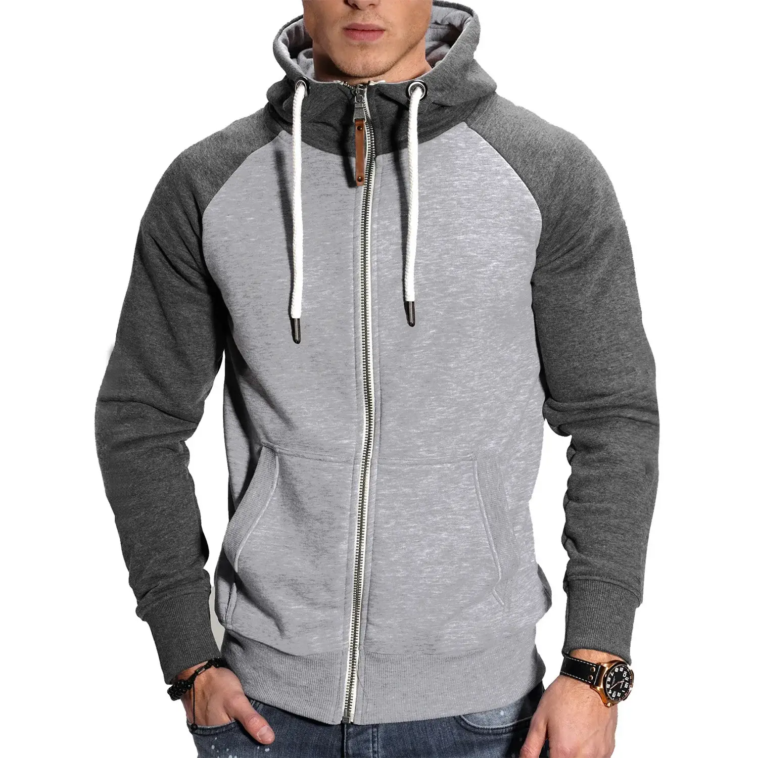 Men's Blue Black Hoodie Sweatshirt Set with Zip Front — feature 33