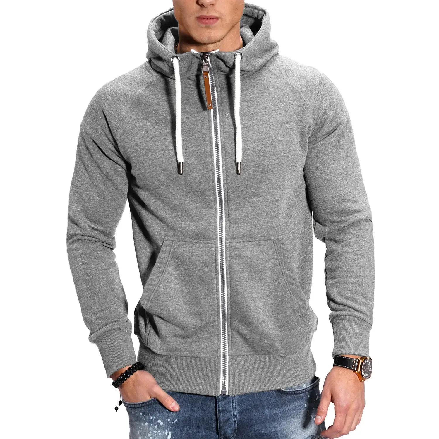 Men's Blue Black Hoodie Sweatshirt Set with Zip Front — feature 37