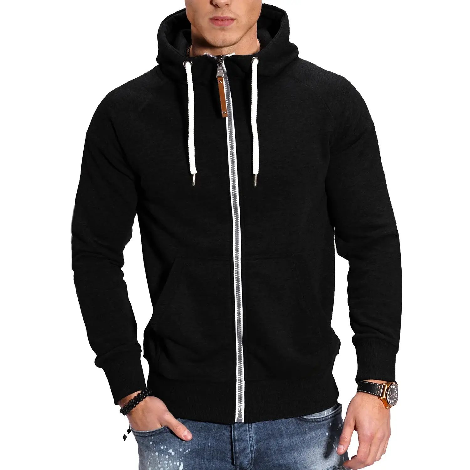 Men's Blue Black Hoodie Sweatshirt Set with Zip Front — feature 38