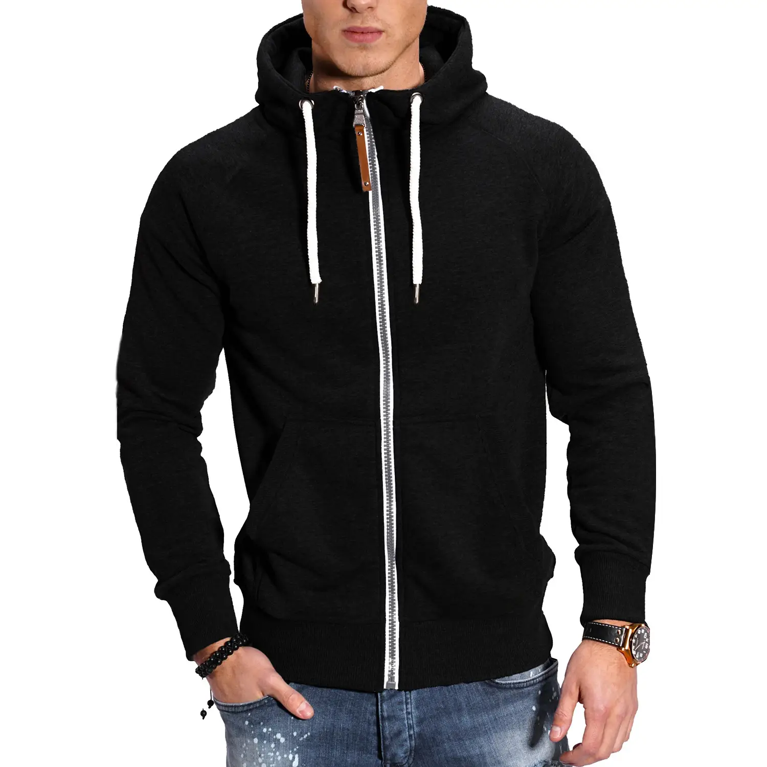 Men's Blue Black Hoodie Sweatshirt Set with Zip Front - Image 3