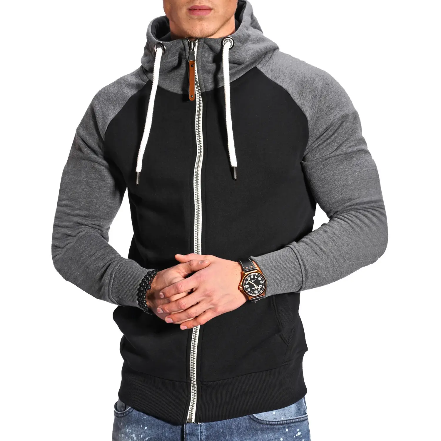 Men's Blue Black Hoodie Sweatshirt Set with Zip Front - Image 6
