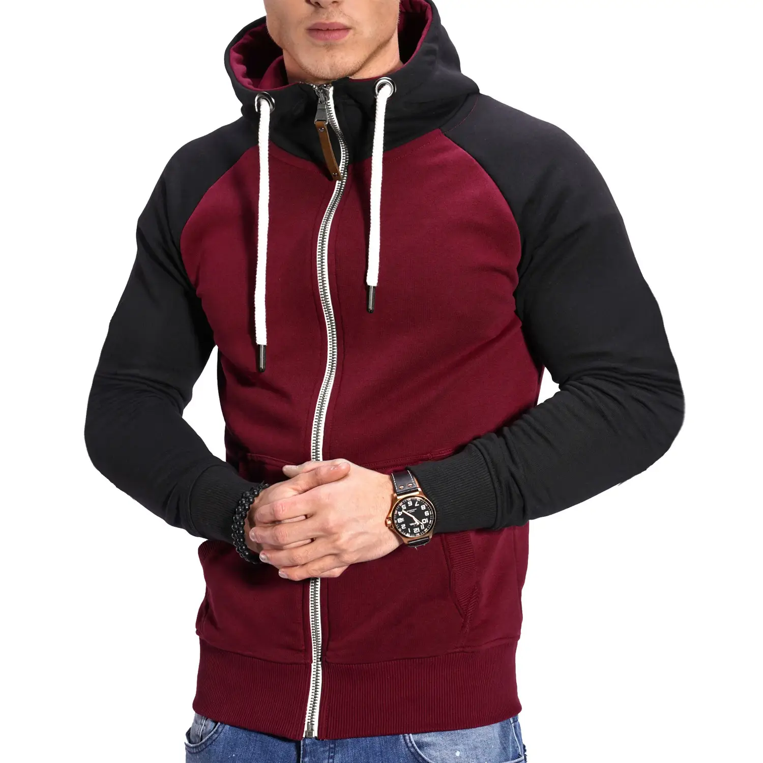 Men's Blue Black Hoodie Sweatshirt Set with Zip Front - Image 7