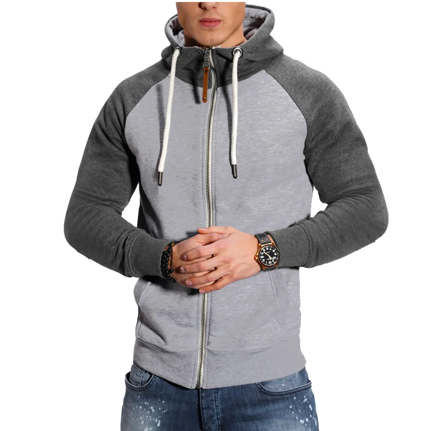 Men's Blue Black Hoodie Sweatshirt Set with Zip Front - Image 9