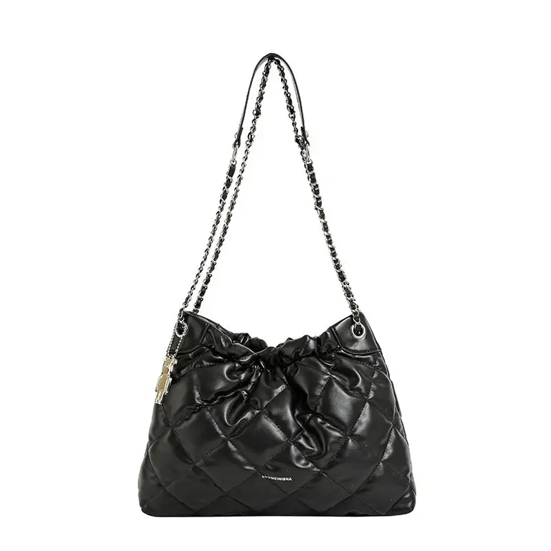 Women Rhombus Chain Bucket Bag Large Capacity Cream - Image 6