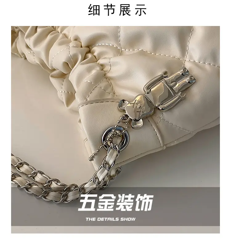 Women Rhombus Chain Bucket Bag Large Capacity Cream — feature 2