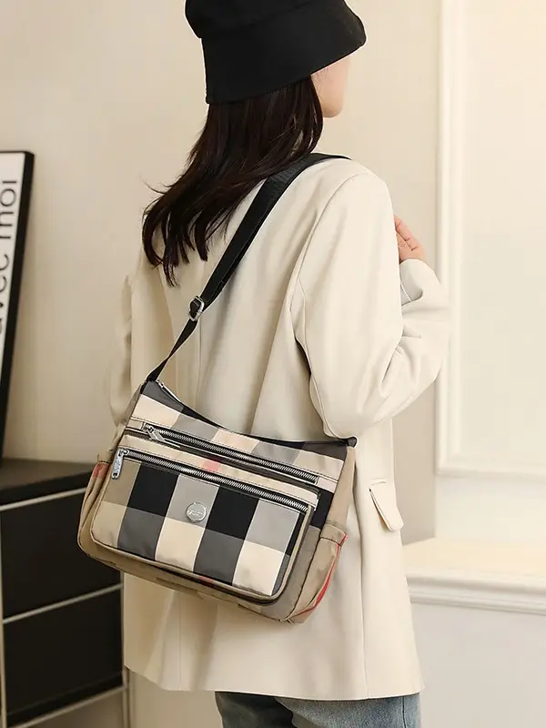 Women's Plaid Nylon Shoulder Bag 2024 New Spring - Image 7