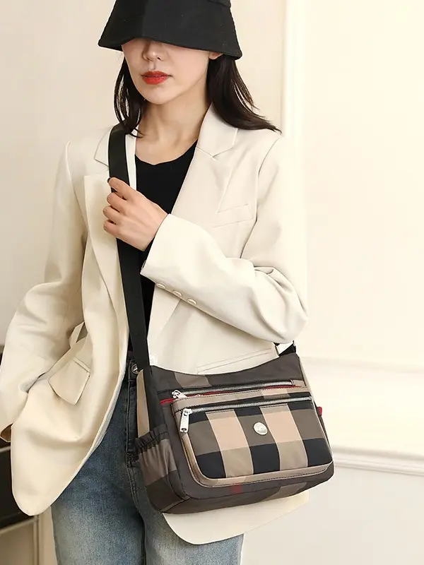 Women's Plaid Nylon Shoulder Bag 2024 New Spring - Image 8