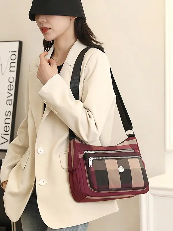 Women's Plaid Nylon Shoulder Bag 2024 New Spring - Image 9