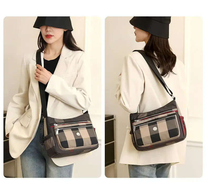 Women's Plaid Nylon Shoulder Bag 2024 New Spring — feature 15