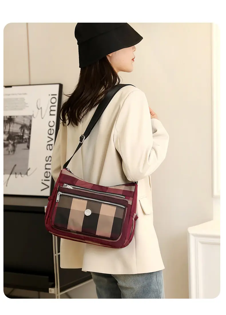 Women's Plaid Nylon Shoulder Bag 2024 New Spring — feature 16