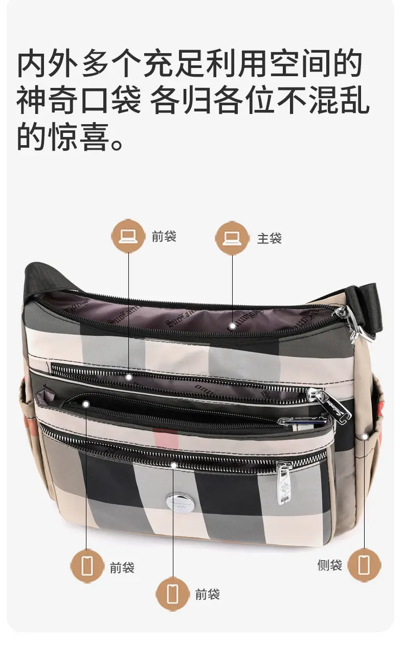 Women's Plaid Nylon Shoulder Bag 2024 New Spring — feature 4