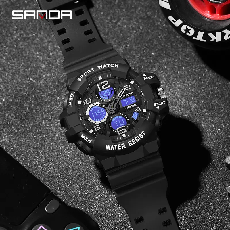 Sanda Sport Watch Black Digital Alarm Clock Water Resistant - Image 9