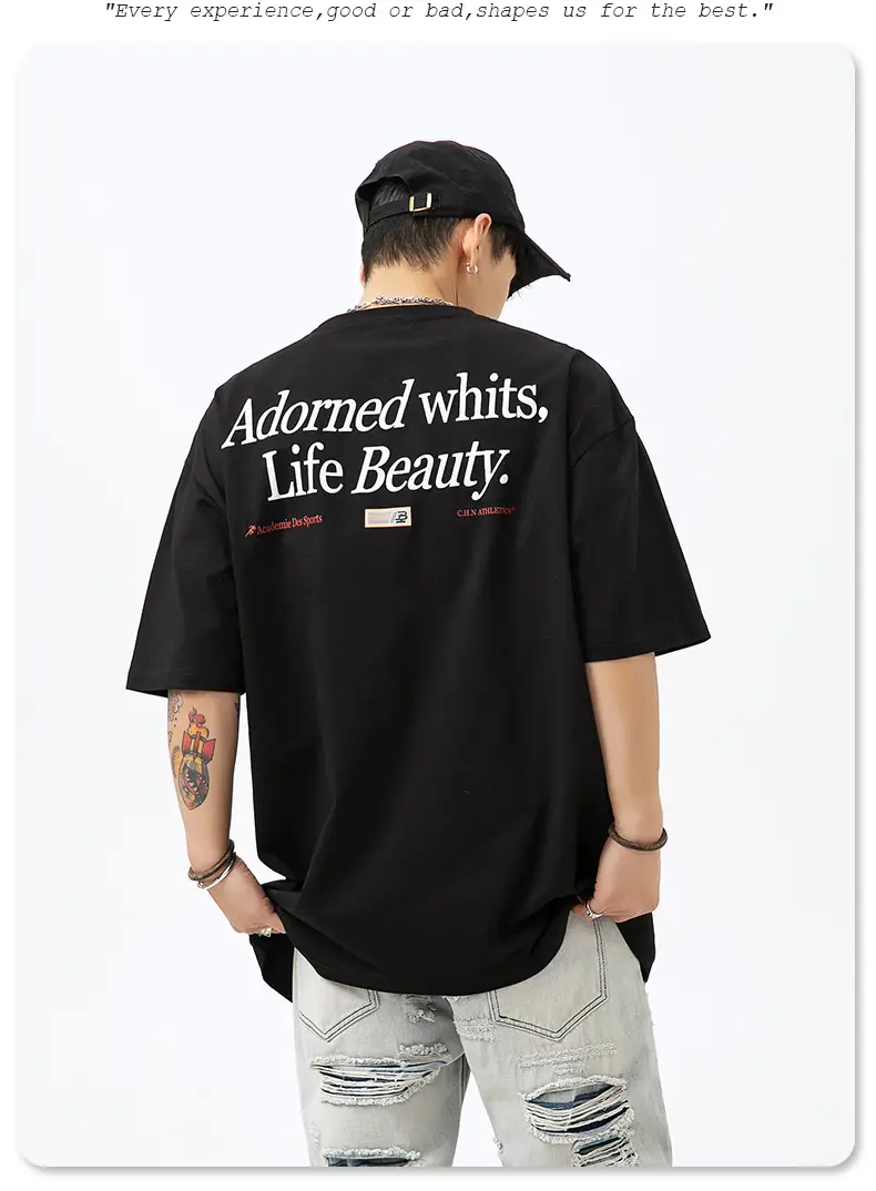 Adorned Whites Life Beauty Cotton T-Shirt Black Short Sleeve — feature 11