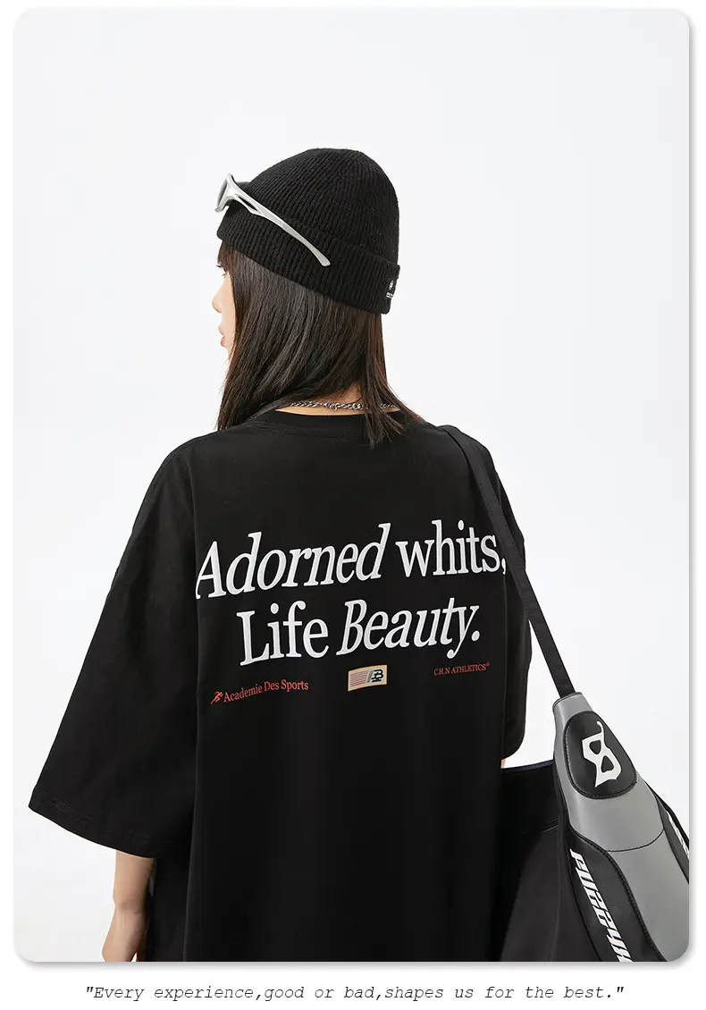Adorned Whites Life Beauty Cotton T-Shirt Black Short Sleeve — feature 13